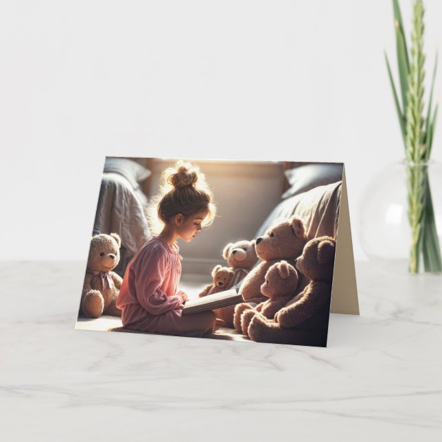 Carte Anniversaire Fille Lecture Au Nounours (Devant)