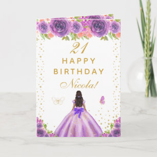 Carte Anniversaire Fille Peau Noire Floral Violet