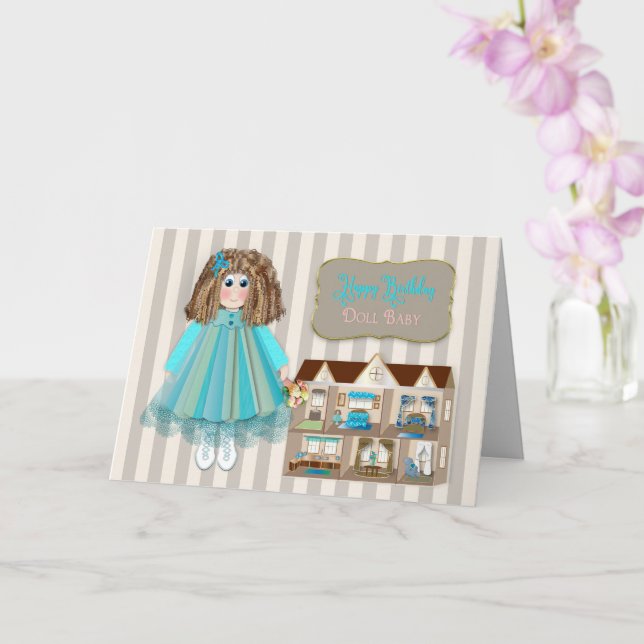 Carte Anniversaire, Fille, Poupée & Dollhouse, (Orchidée)