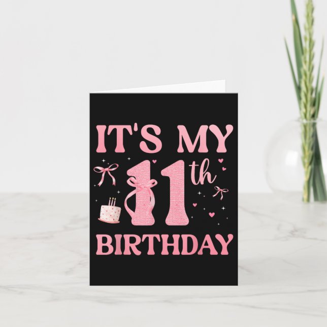 Carte Anniversaire Fille rose Coquette Bow 11 ans Aesth (Devant)