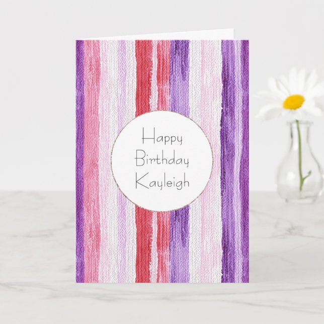 Carte Anniversaire Fille Rose Pâle Violet Rouge Rayures (Petite plante)
