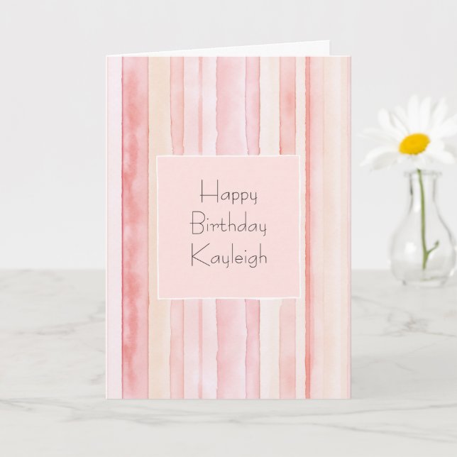 Carte Anniversaire Fille Rose Pêche Rayures (Petite plante)