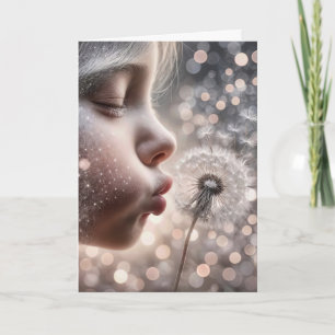 Carte Anniversaire Fille soufflant Dandelion semis