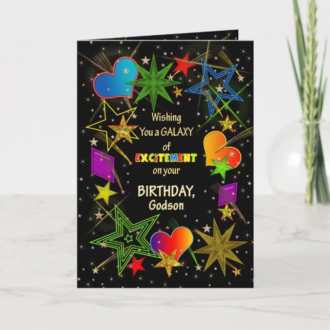 Carte Anniversaire, FILLEUL, galaxie abstraite, colorée (Devant)