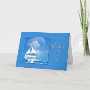 CARTE ANNIVERSAIRE - FILS - BATEAU À VOILE - MER BLUE