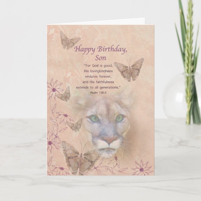 Carte Anniversaire, Fils, Cougar et Papillons (Devant)