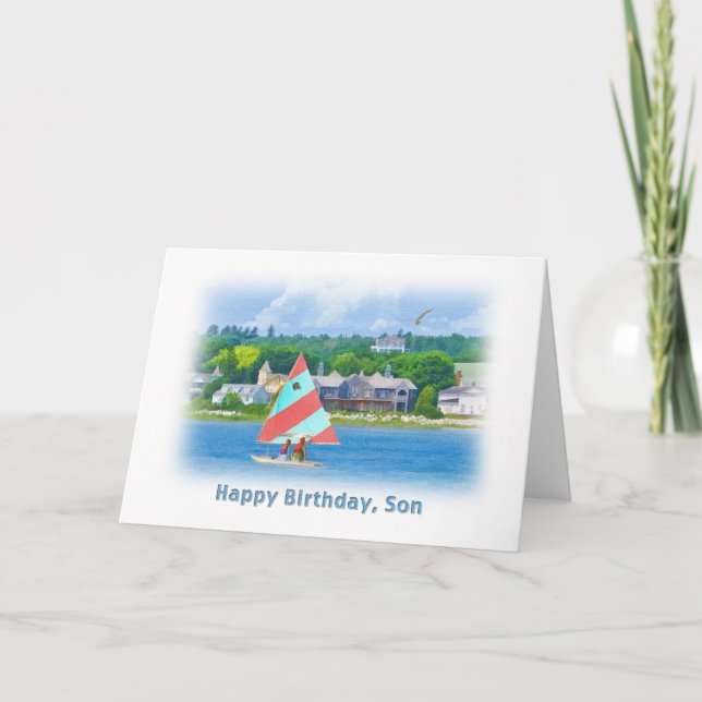 Carte Anniversaire, fils, voilier sur un lac, nautique (Devant)