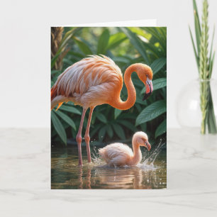 Carte Anniversaire Flamant rose mère et poussin