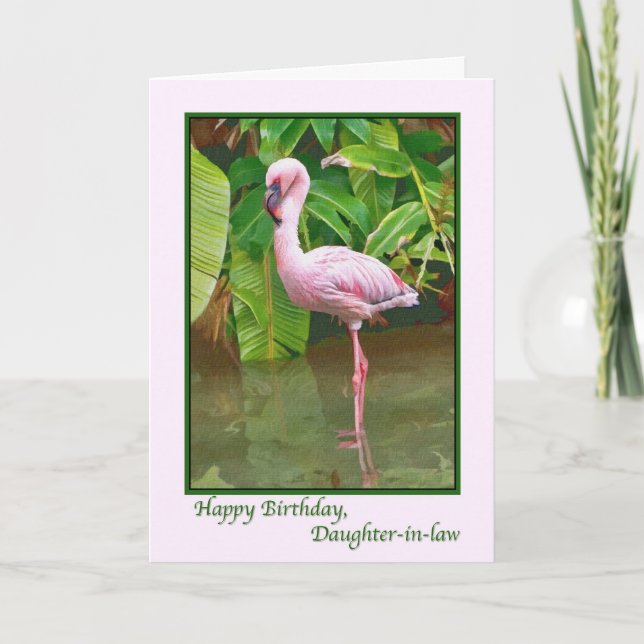 Carte Anniversaire, Flamant rose rose, belle-fille (Devant)