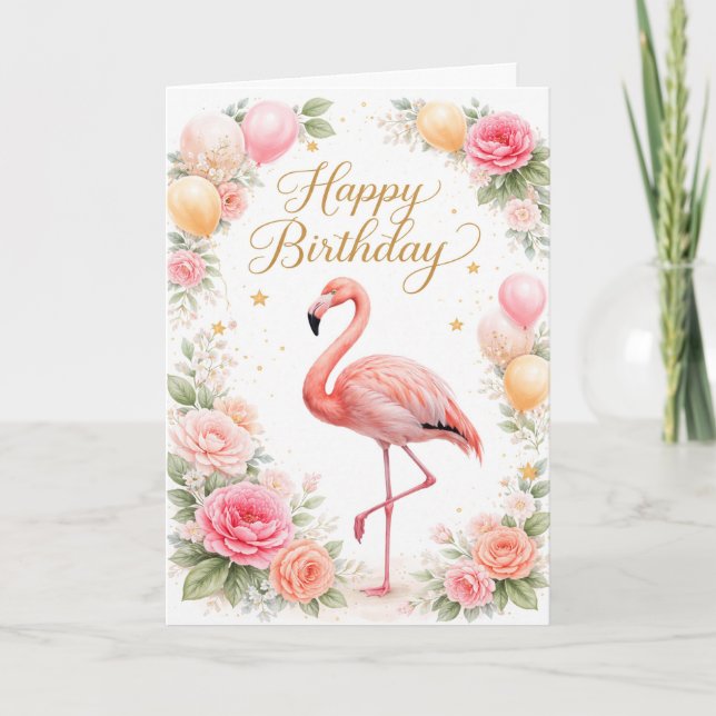 Carte Anniversaire Flamant Rose Vintage (Devant)