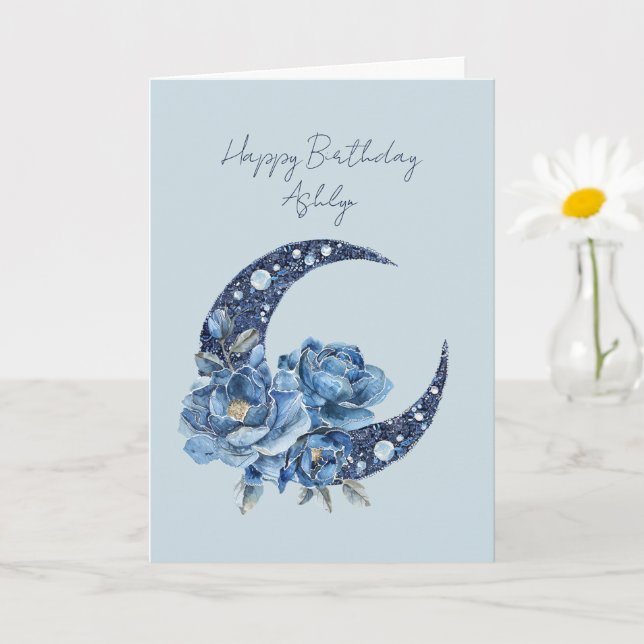 Carte Anniversaire Fleur Bleue Lune (Petite plante)