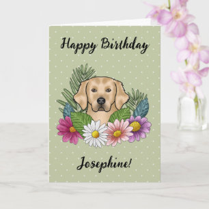 Carte Anniversaire Fleur Colorée Chien Retriever Golden
