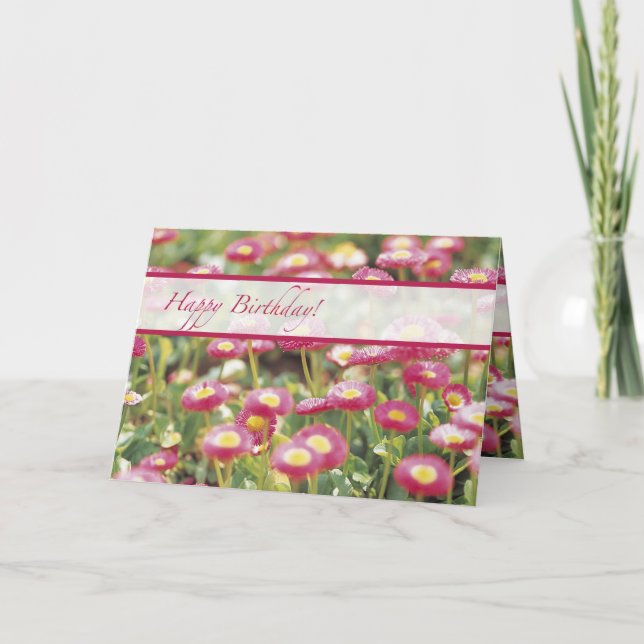 Carte Anniversaire, Fleur Rose (Devant)