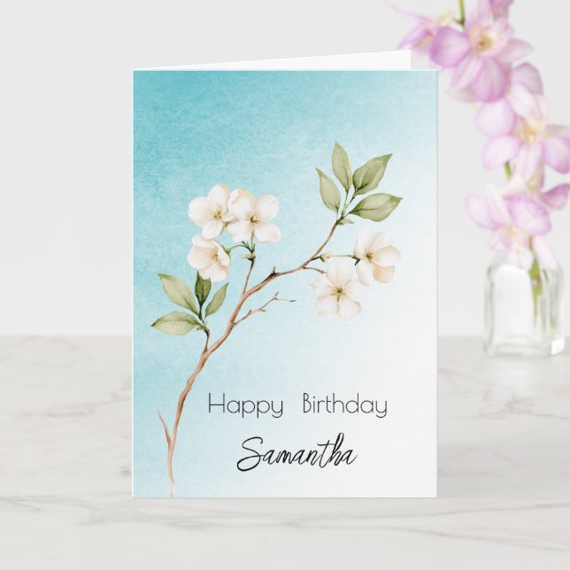 Carte Anniversaire Fleurie Blanc Bleu Aqua (Orchidée)