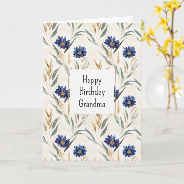 Carte Anniversaire Fleurs Bleues (Fleur jaune)