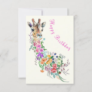 Carte Anniversaire Fleurs colorées Bouquet Giraffe