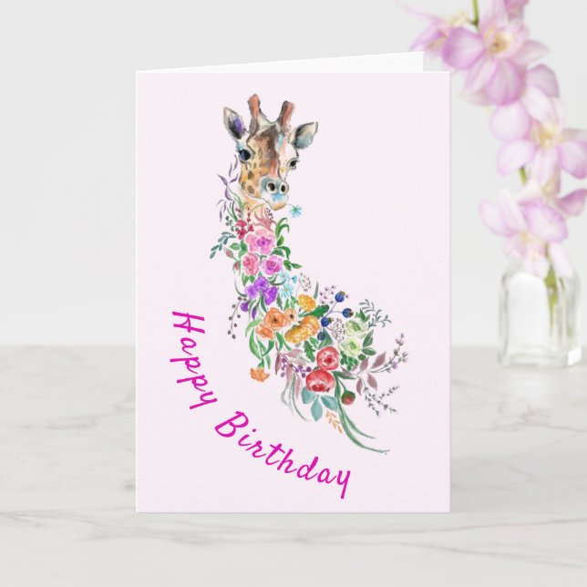 Carte Anniversaire Fleurs colorées Bouquet Giraffe (Orchidée)