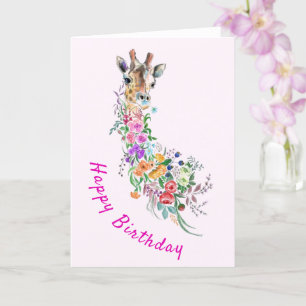 Carte Anniversaire Fleurs colorées Bouquet Giraffe