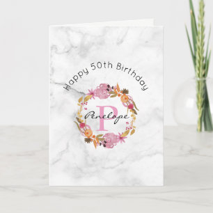 Carte Anniversaire floral assez rose de monogramme de