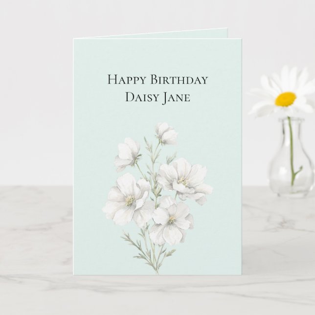Carte Anniversaire Floral Blanc Menthe (Petite plante)