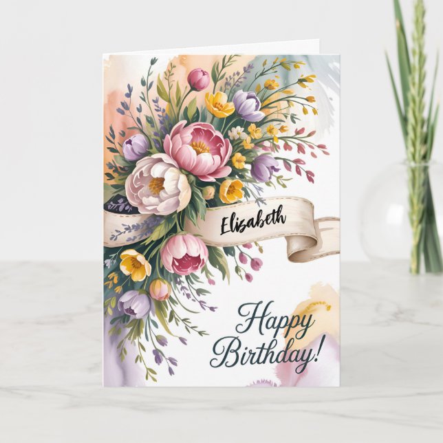 Carte Anniversaire floral de charme (Devant)
