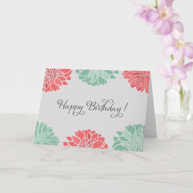 Carte Anniversaire floral de Coral et Mint Dahlia (Orchidée)