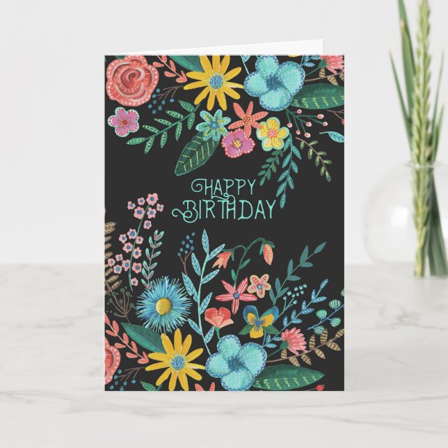 Carte Anniversaire floral de couleurs pour aquarelle (Devant)
