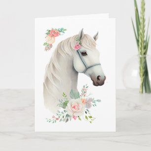Carte Anniversaire Floral du Boho de Cheval Blanc Élégan