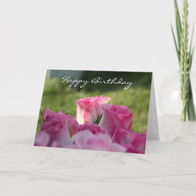Carte Anniversaire floral, Jolies roses roses roses (vie (Devant)