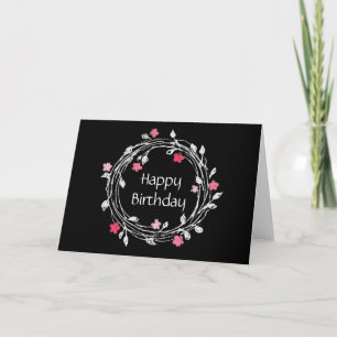 Carte Anniversaire floral personnalisé noir blanc rose