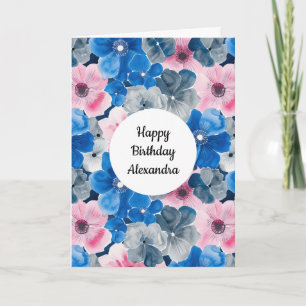Carte Anniversaire floral rose chic