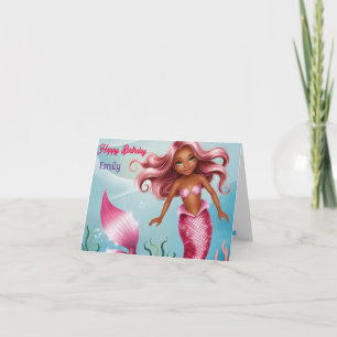 Carte Anniversaire floral rose de sirène moderne personn