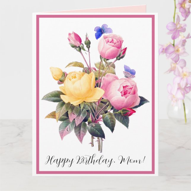 Carte Anniversaire Floral rose Roses Jaunes Violet Papil (Orchidée)