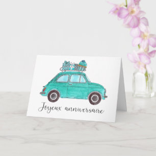 Carte Anniversaire français Retro Fiat 500
