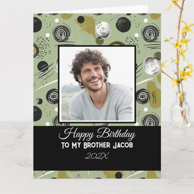 Carte Anniversaire Frère Moderne Vert Boho Abstrait (Fleur jaune)