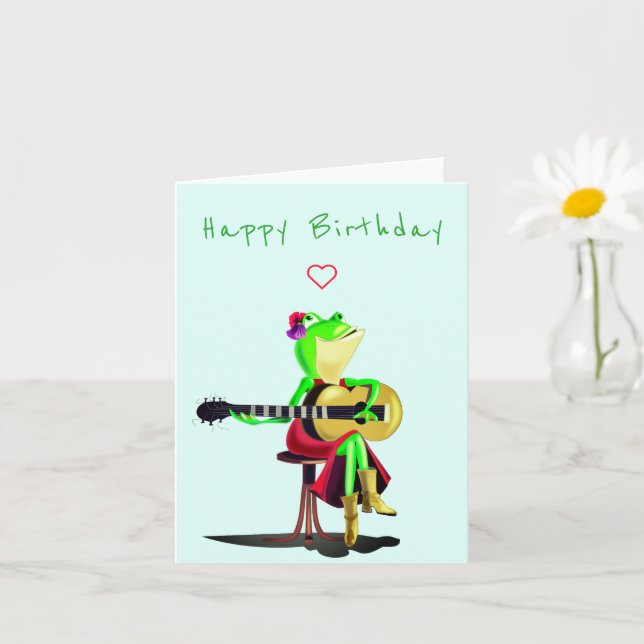 Carte Anniversaire Frog Jouer Guitare Drôle (Petite plante)