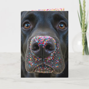 Carte Anniversaire Fun Black Lab Chien avec des arroses