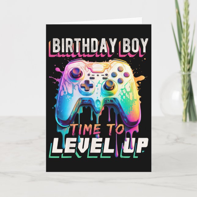 Carte Anniversaire Garçon Temps De Niveau Up Video Jeu A (Devant)