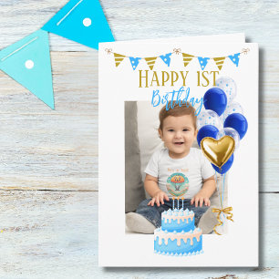 Carte Anniversaire Garçon Un An Photo Bleu Ballon Doré M
