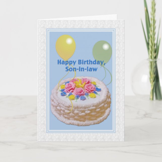 Carte Anniversaire, gendre, gâteau et ballons (Devant)