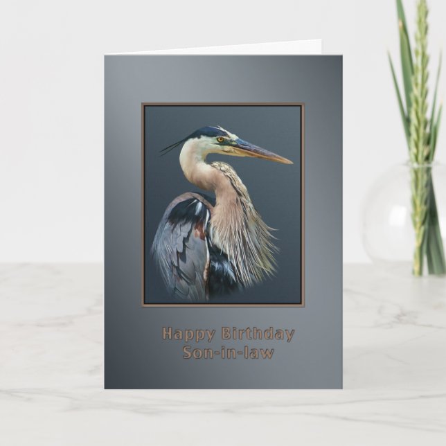 Carte Anniversaire, gendre, Oiseau de grand héron bleu,  (Devant)