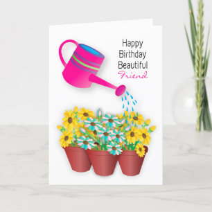 Carte Anniversaire Girlfriend Watering Can Flowers 3D Ef