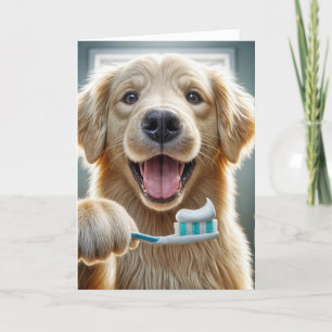 Carte Anniversaire Golden Retriever avec brosse à dents