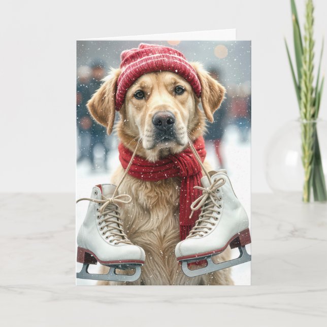 Carte Anniversaire Golden Retriever Avec Patinage Sur Gl (Devant)