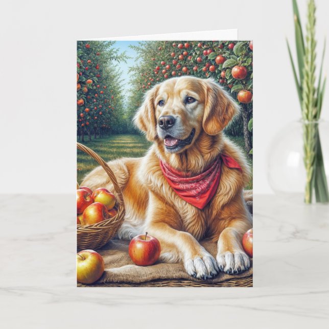 Carte Anniversaire Golden Retriever dans Apple Orchard (Devant)
