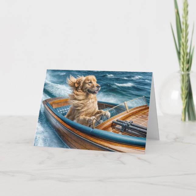 Carte Anniversaire Golden Retriever En Bateau Vieux En B (Devant)