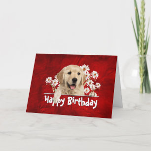 Carte Anniversaire Golden Retriever en cuir rouge