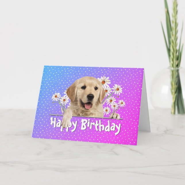 Carte Anniversaire Golden Retriever en Pois (Devant)