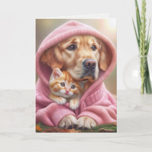 Carte Anniversaire Golden Retriever et Kitten dans un Sw