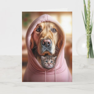 Carte Anniversaire Golden Retriever et Kitten dans un Sw